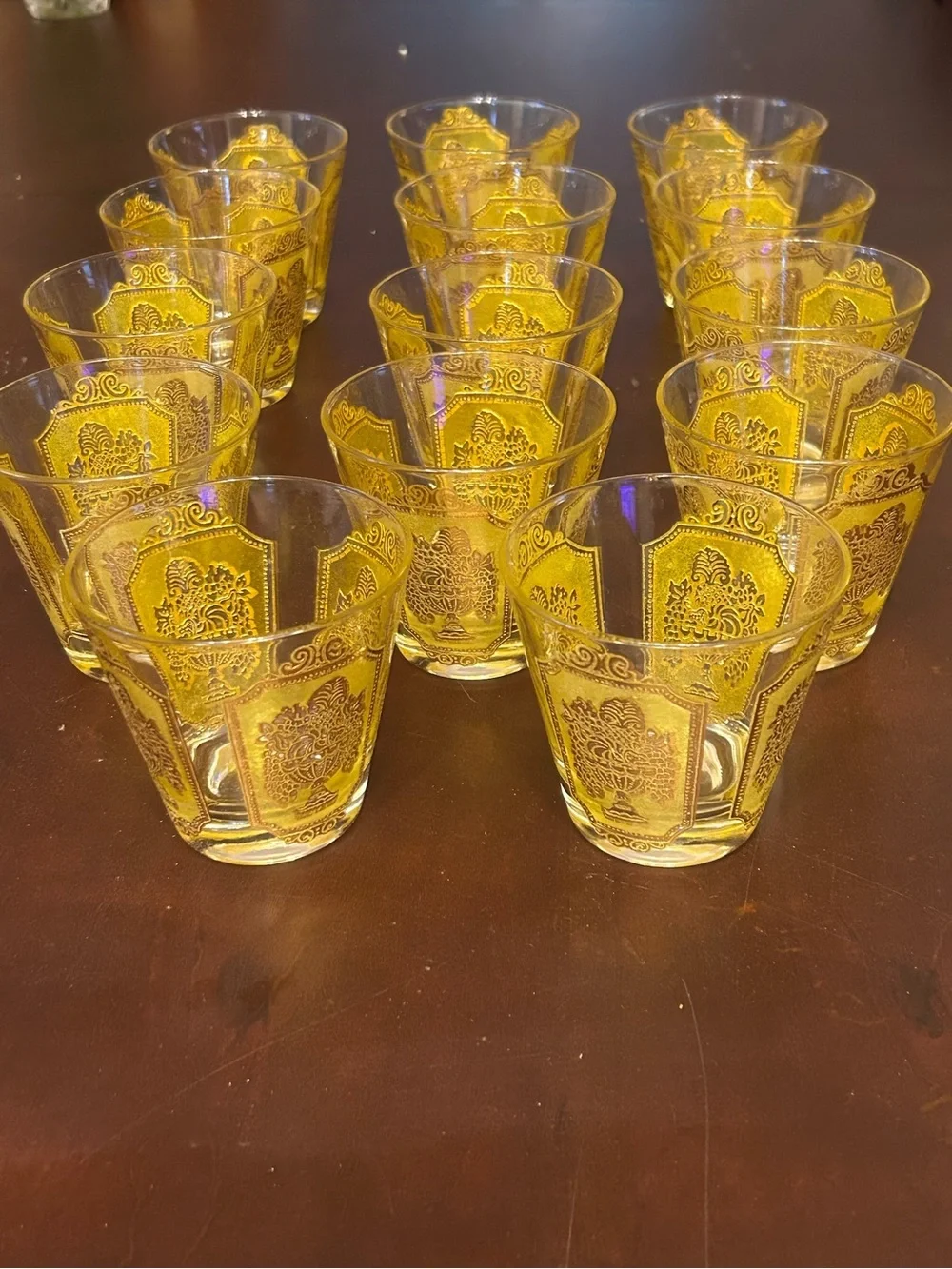 Vintage Culver 22kt gold gilt lowball glass tumblers